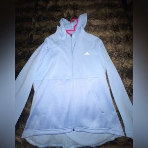 Blue Adidas jacket with pockets and hood